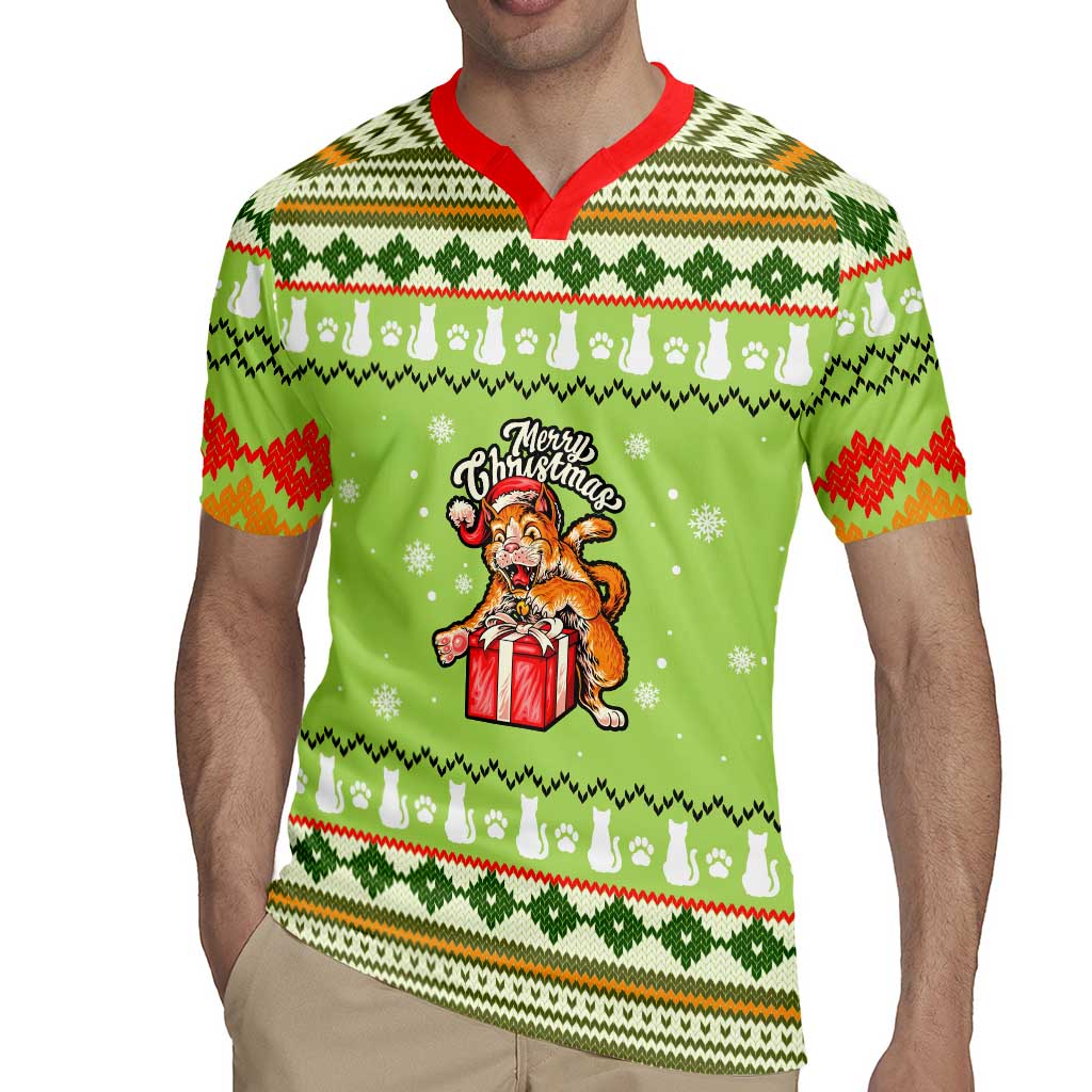 Funny Cat Merry Christmas Rugby Jersey Xmas Holiday Patterns - Wonder Print Shop