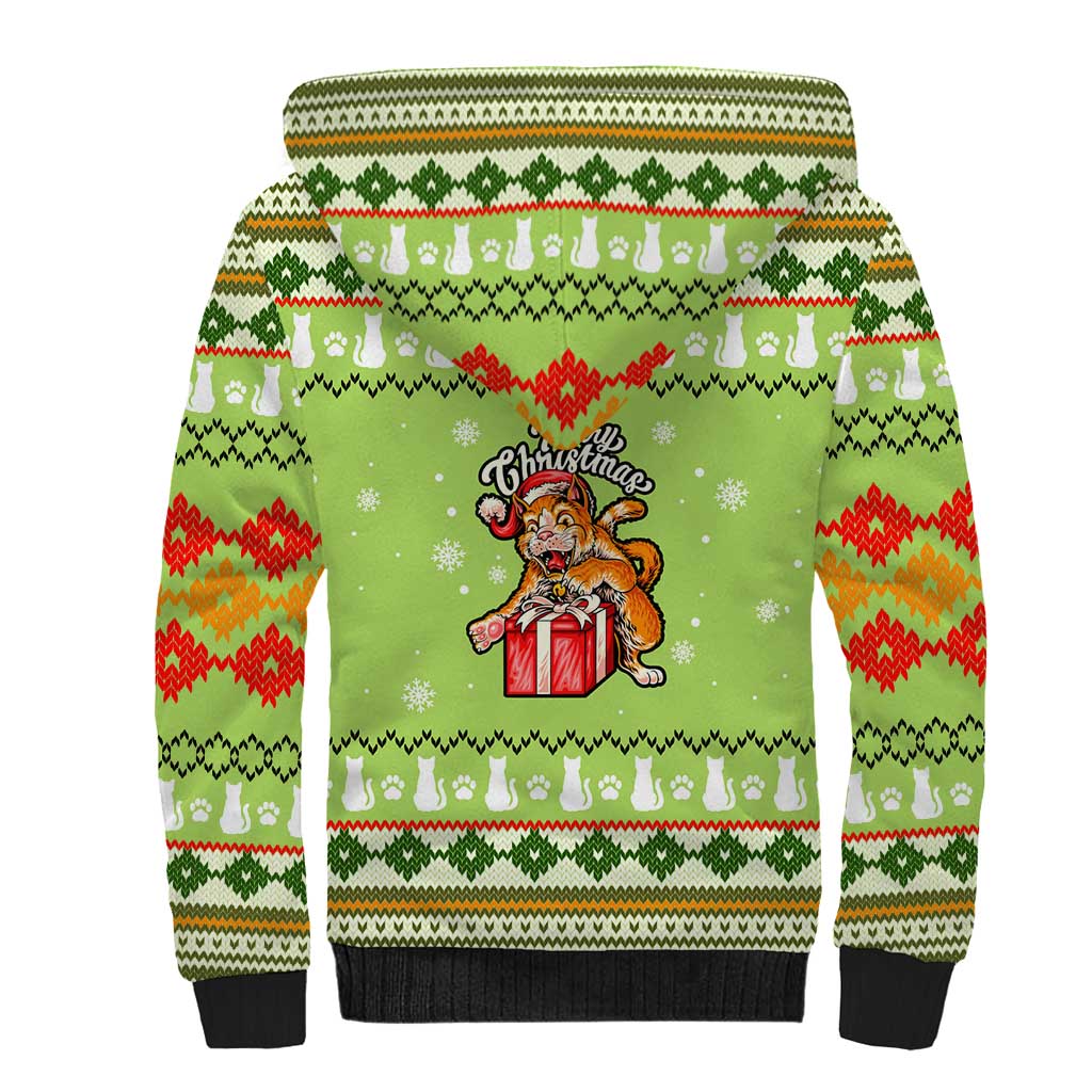 Funny Cat Merry Christmas Sherpa Hoodie Xmas Holiday Patterns - Wonder Print Shop