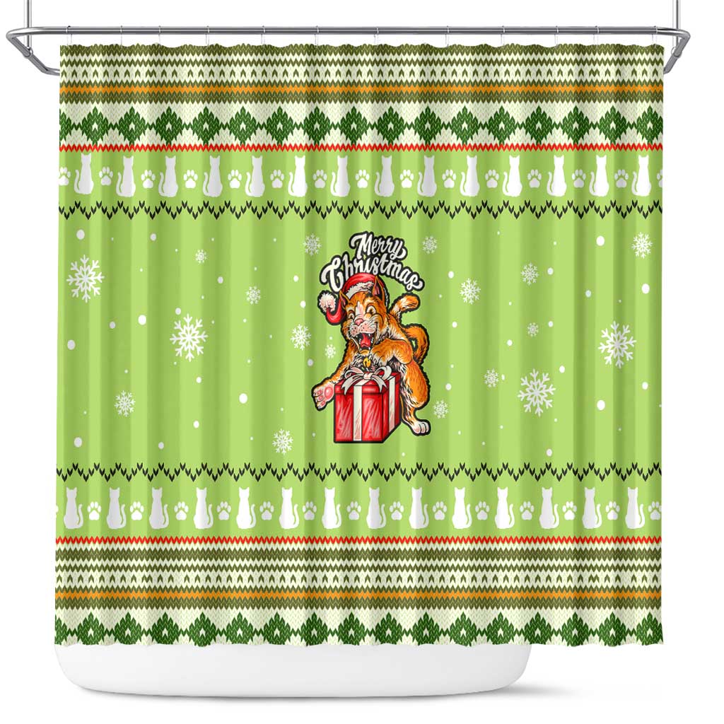 Funny Cat Merry Christmas Shower Curtain Xmas Holiday Patterns - Wonder Print Shop