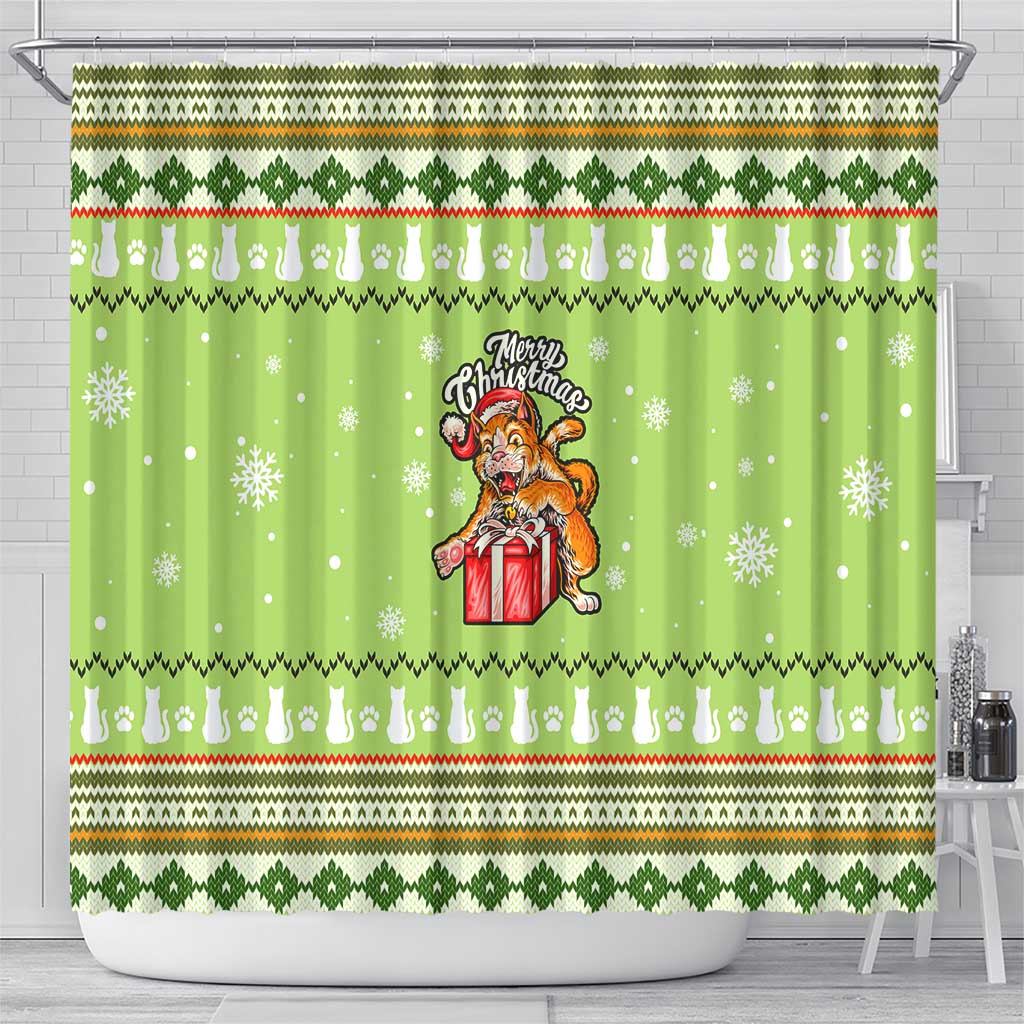 Funny Cat Merry Christmas Shower Curtain Xmas Holiday Patterns - Wonder Print Shop