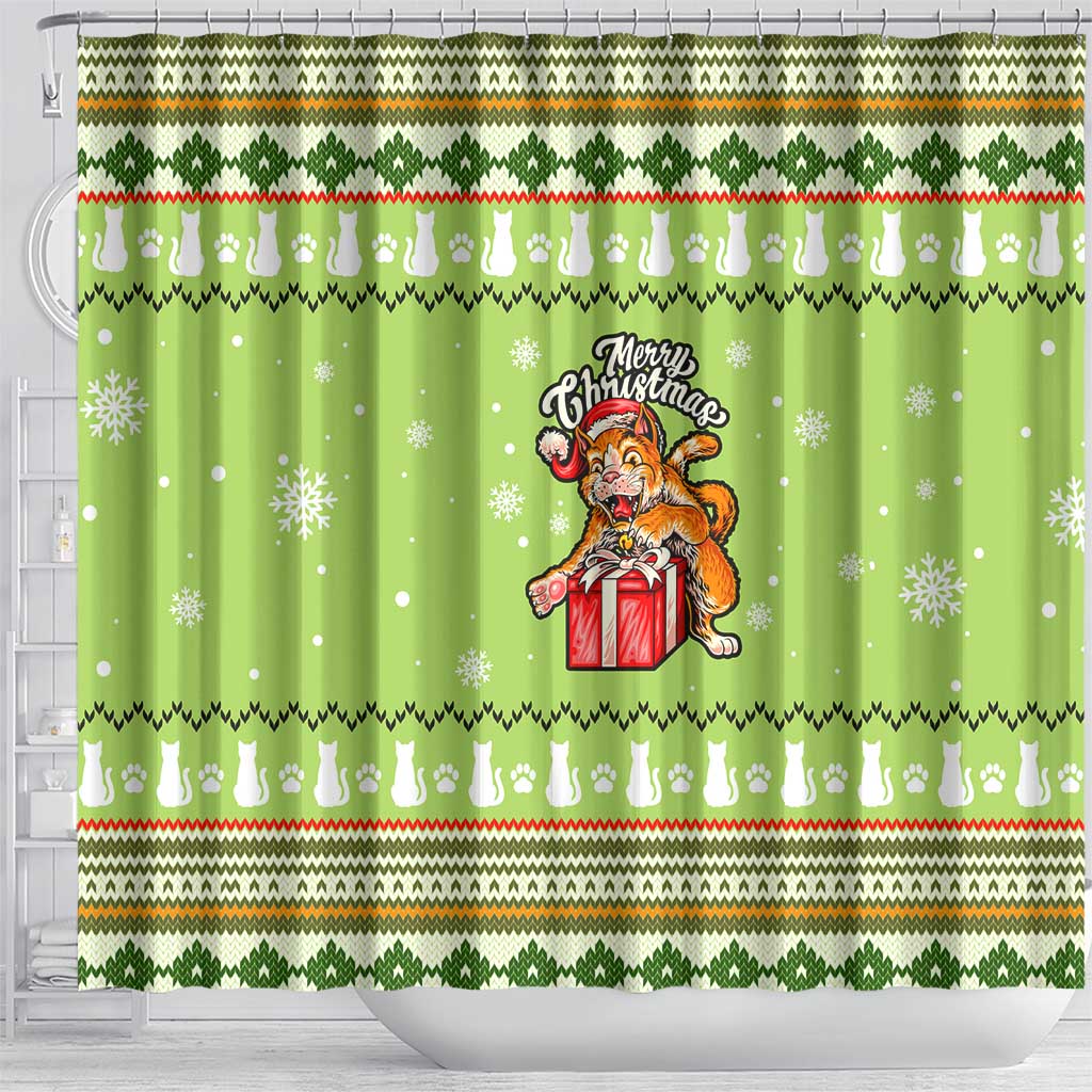 Funny Cat Merry Christmas Shower Curtain Xmas Holiday Patterns - Wonder Print Shop