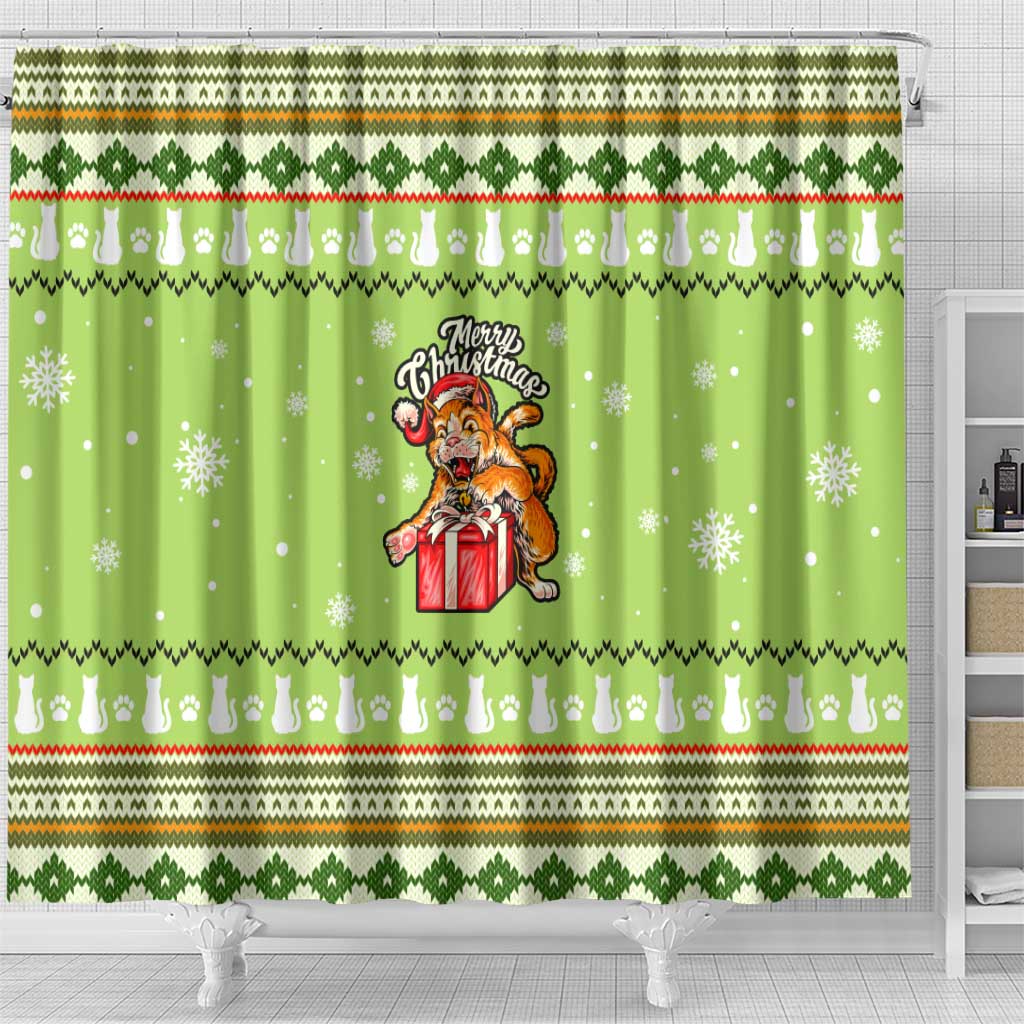 Funny Cat Merry Christmas Shower Curtain Xmas Holiday Patterns - Wonder Print Shop