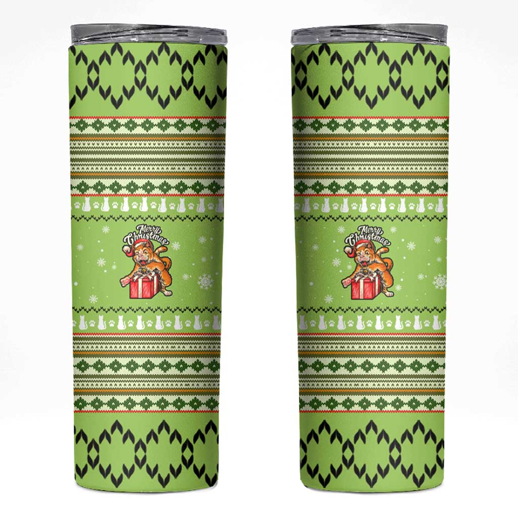 Funny Cat Merry Christmas Skinny Tumbler Xmas Holiday Patterns - Wonder Print Shop
