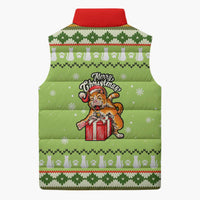 Funny Cat Merry Christmas Sleeveless Puffer Jacket Xmas Holiday Patterns - Wonder Print Shop
