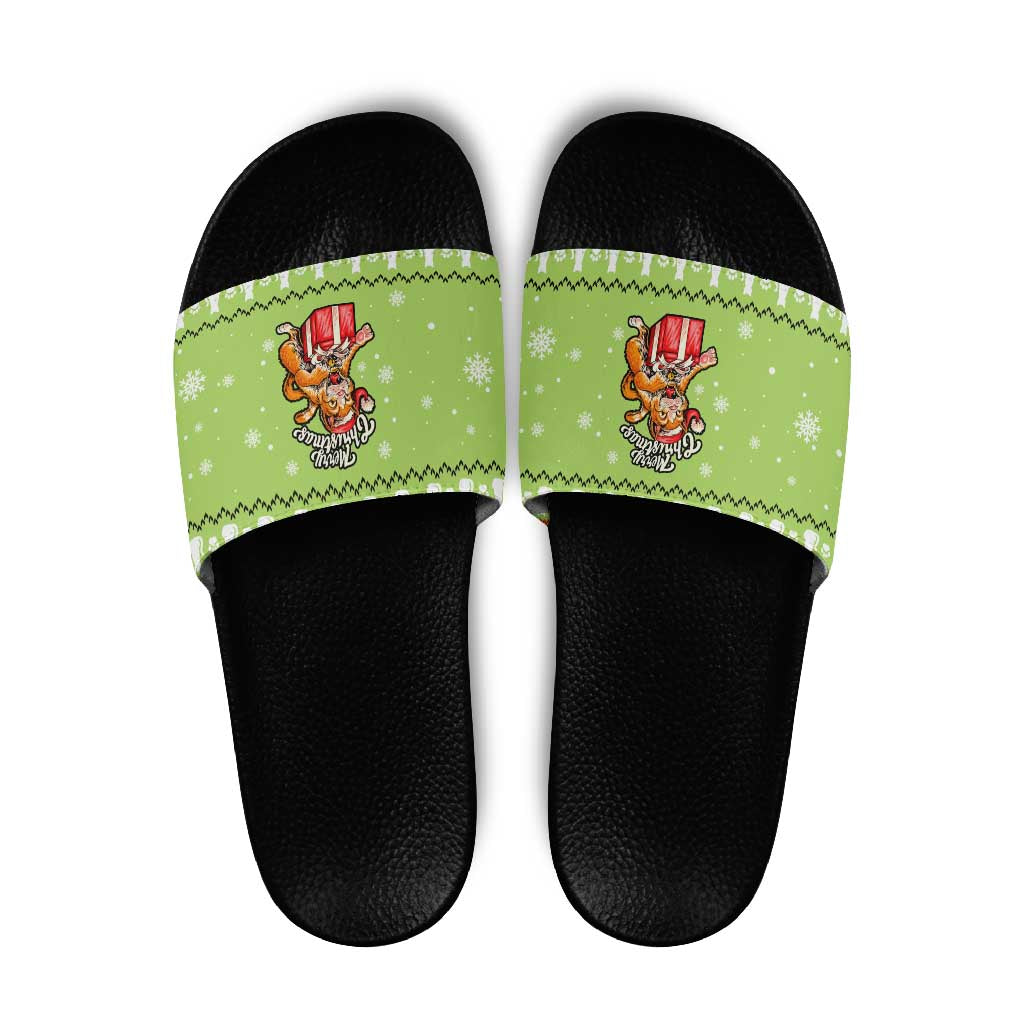 Funny Cat Merry Christmas Slide Sandals Xmas Holiday Patterns - Wonder Print Shop