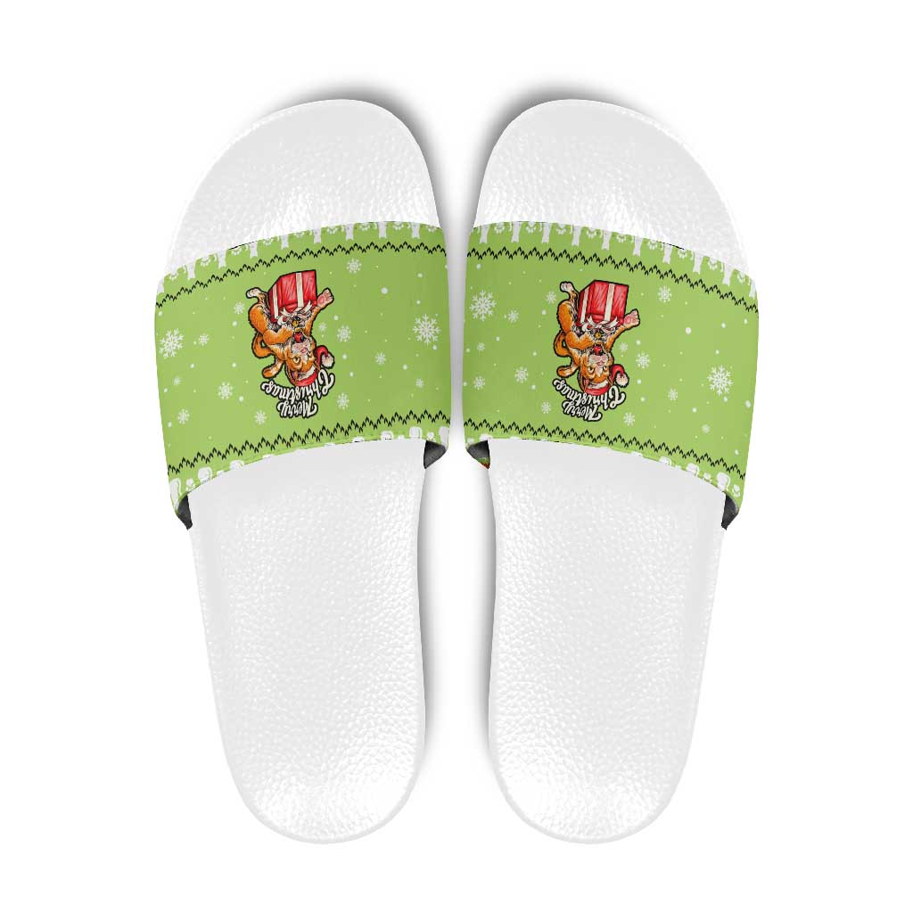 Funny Cat Merry Christmas Slide Sandals Xmas Holiday Patterns - Wonder Print Shop