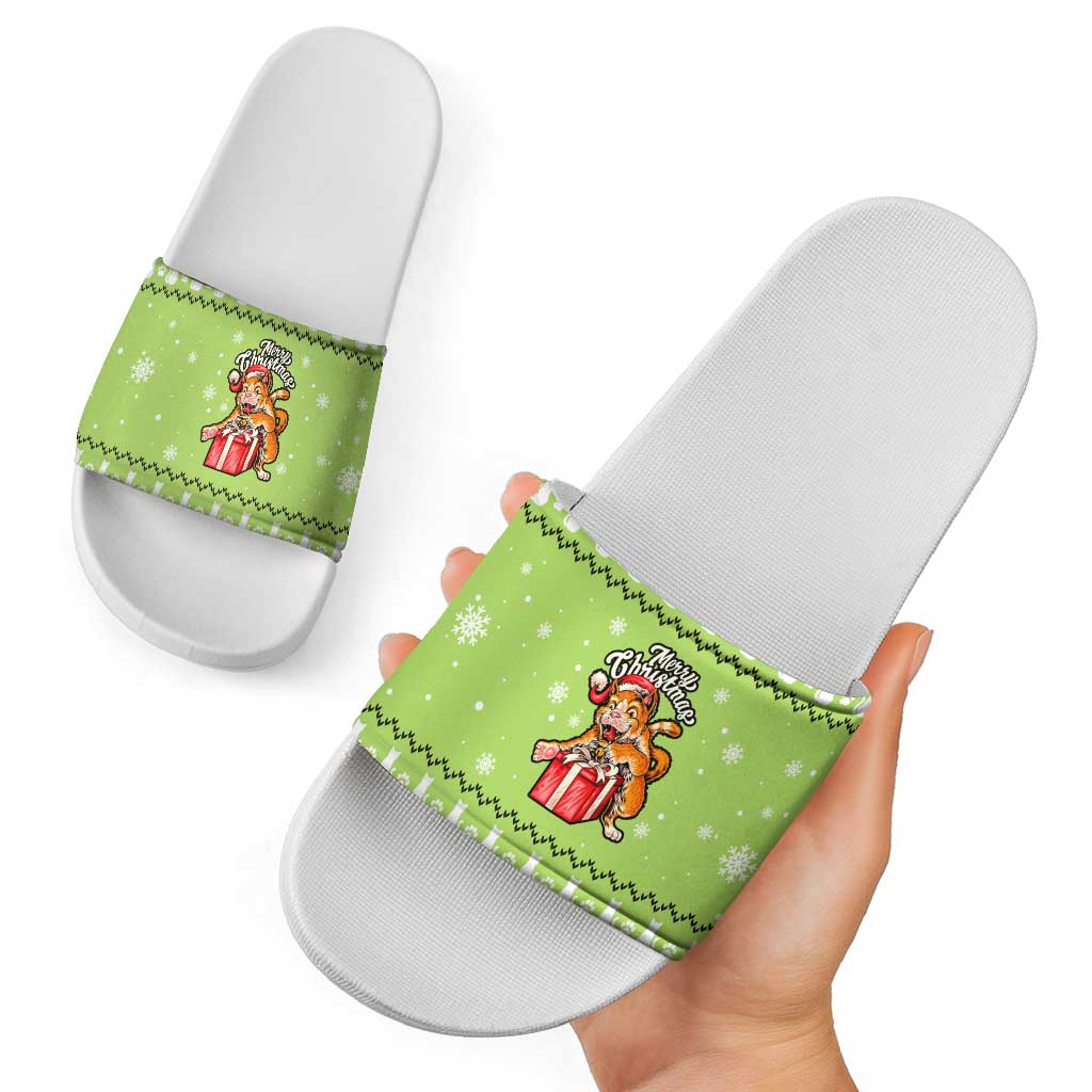 Funny Cat Merry Christmas Slide Sandals Xmas Holiday Patterns - Wonder Print Shop