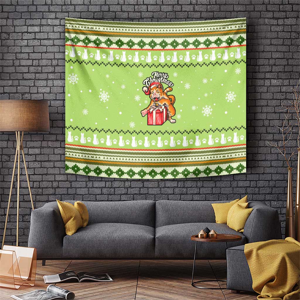Funny Cat Merry Christmas Tapestry Xmas Holiday Patterns - Wonder Print Shop