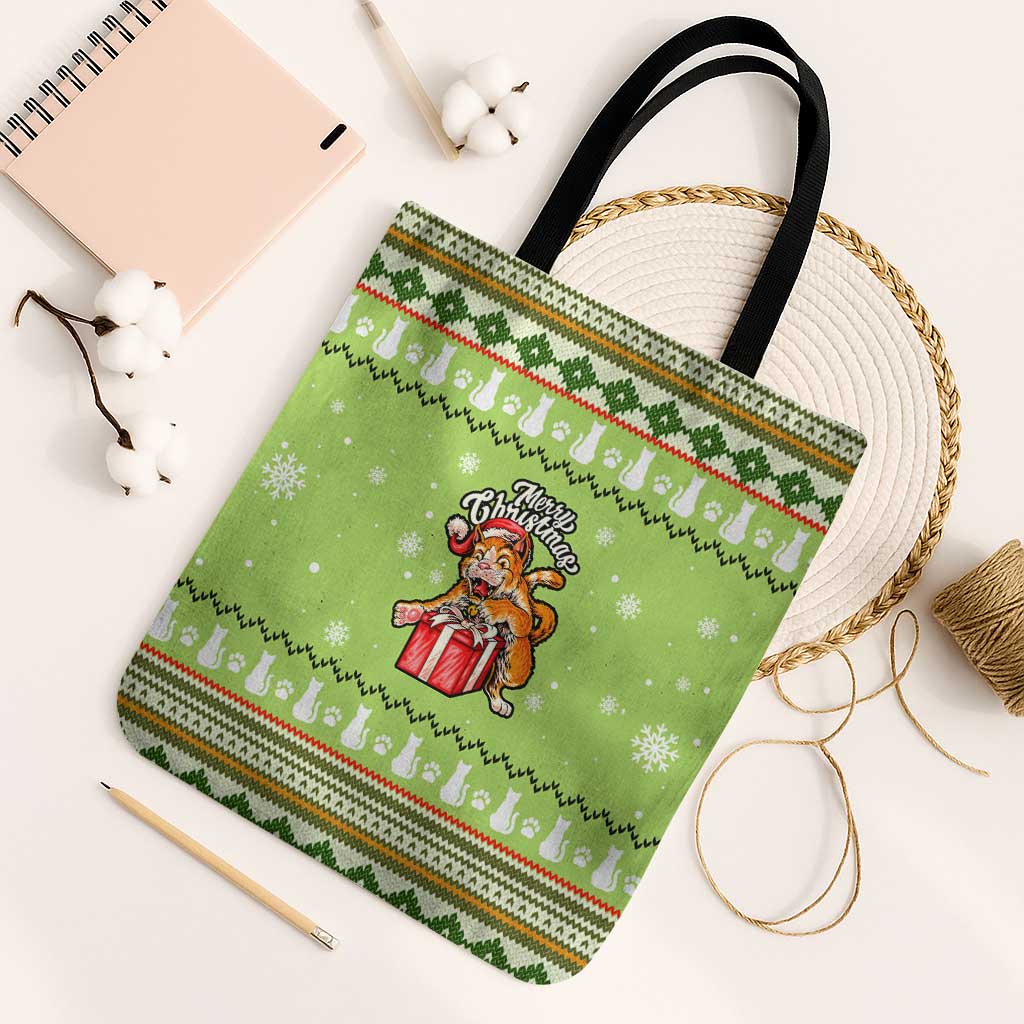 Funny Cat Merry Christmas Tote Bag Xmas Holiday Patterns - Wonder Print Shop