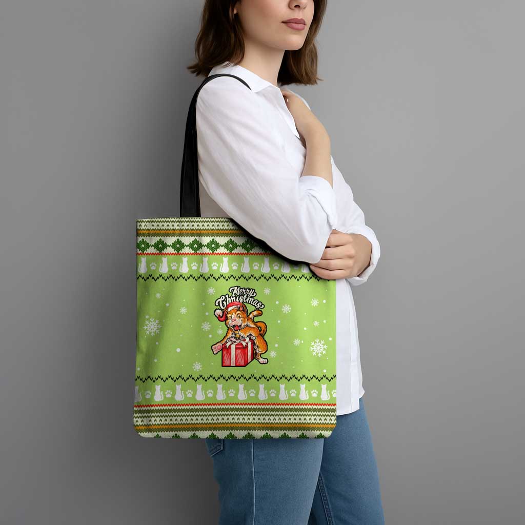 Funny Cat Merry Christmas Tote Bag Xmas Holiday Patterns - Wonder Print Shop