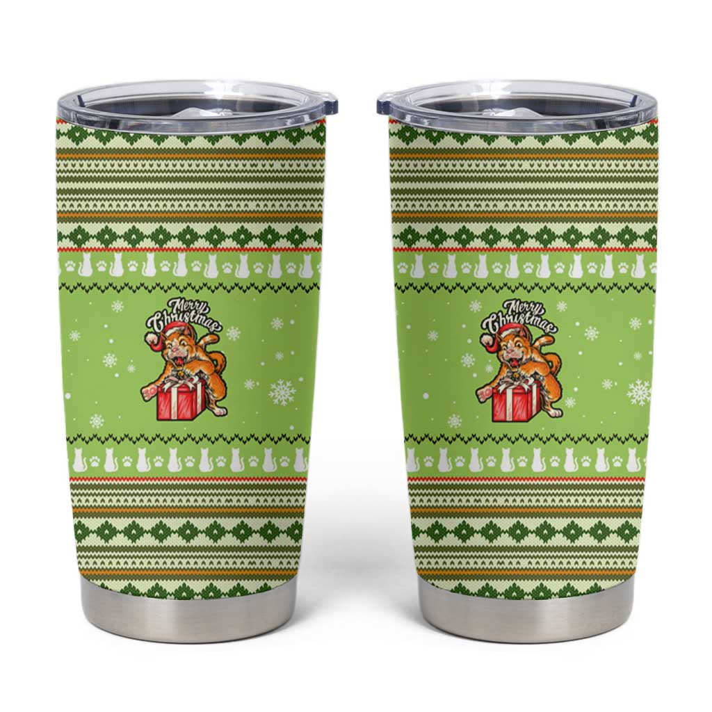 Funny Cat Merry Christmas Tumbler Cup Xmas Holiday Patterns - Wonder Print Shop