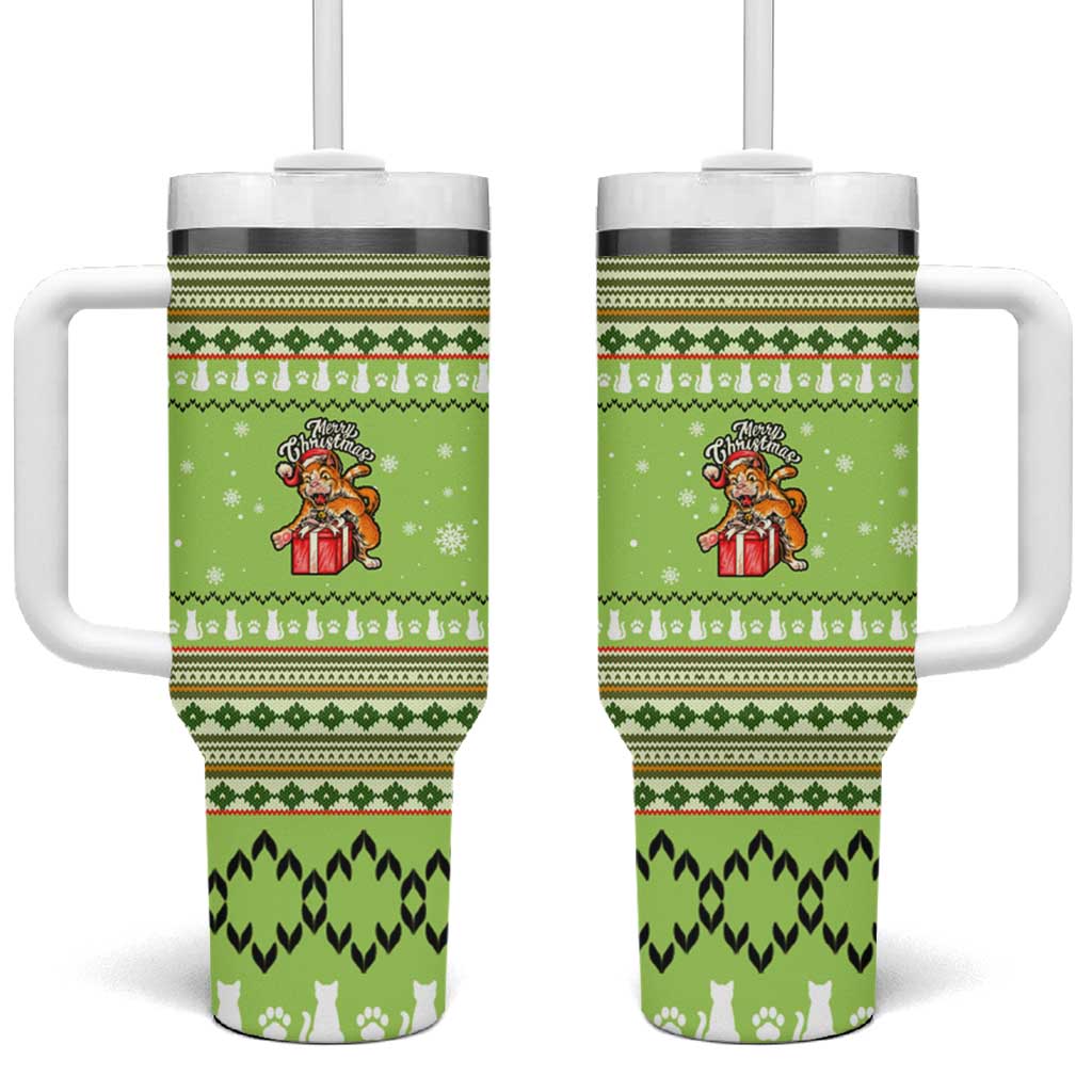 Funny Cat Merry Christmas Tumbler With Handle Xmas Holiday Patterns - Wonder Print Shop