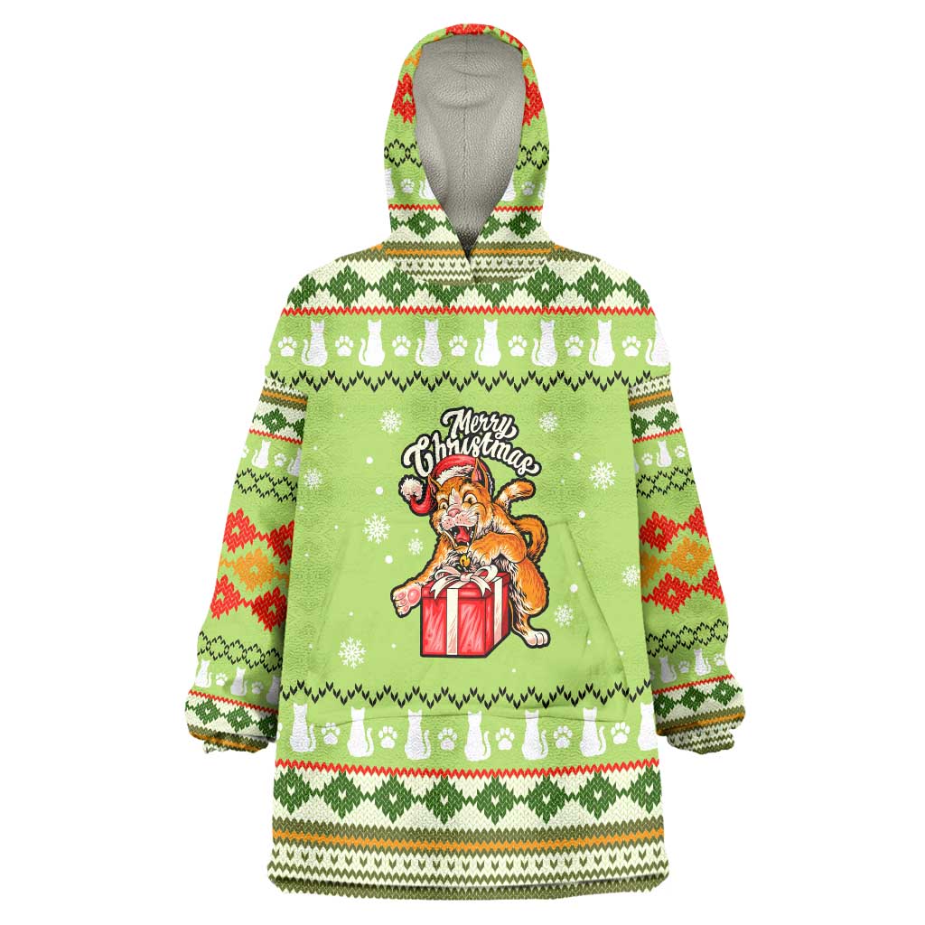 Funny Cat Merry Christmas Wearable Blanket Hoodie Xmas Holiday Patterns - Wonder Print Shop