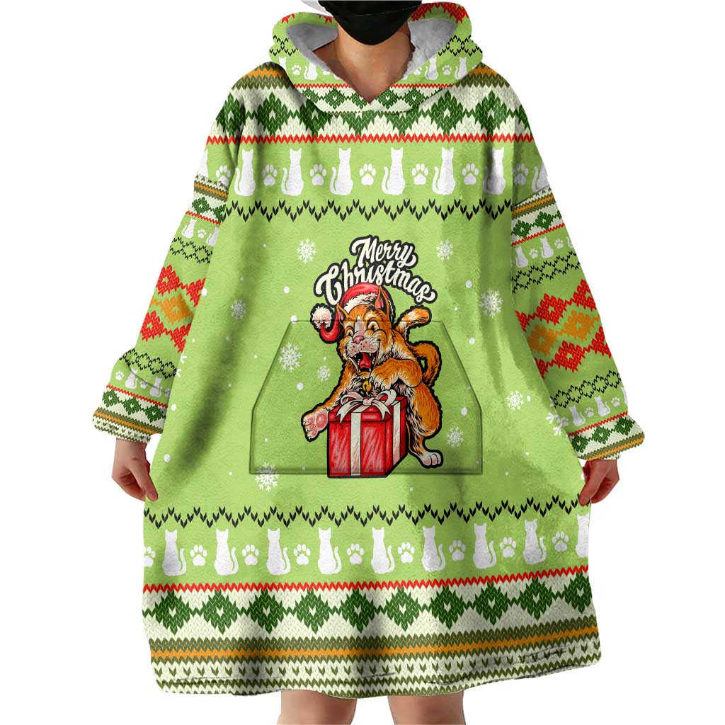 Funny Cat Merry Christmas Wearable Blanket Hoodie Xmas Holiday Patterns - Wonder Print Shop
