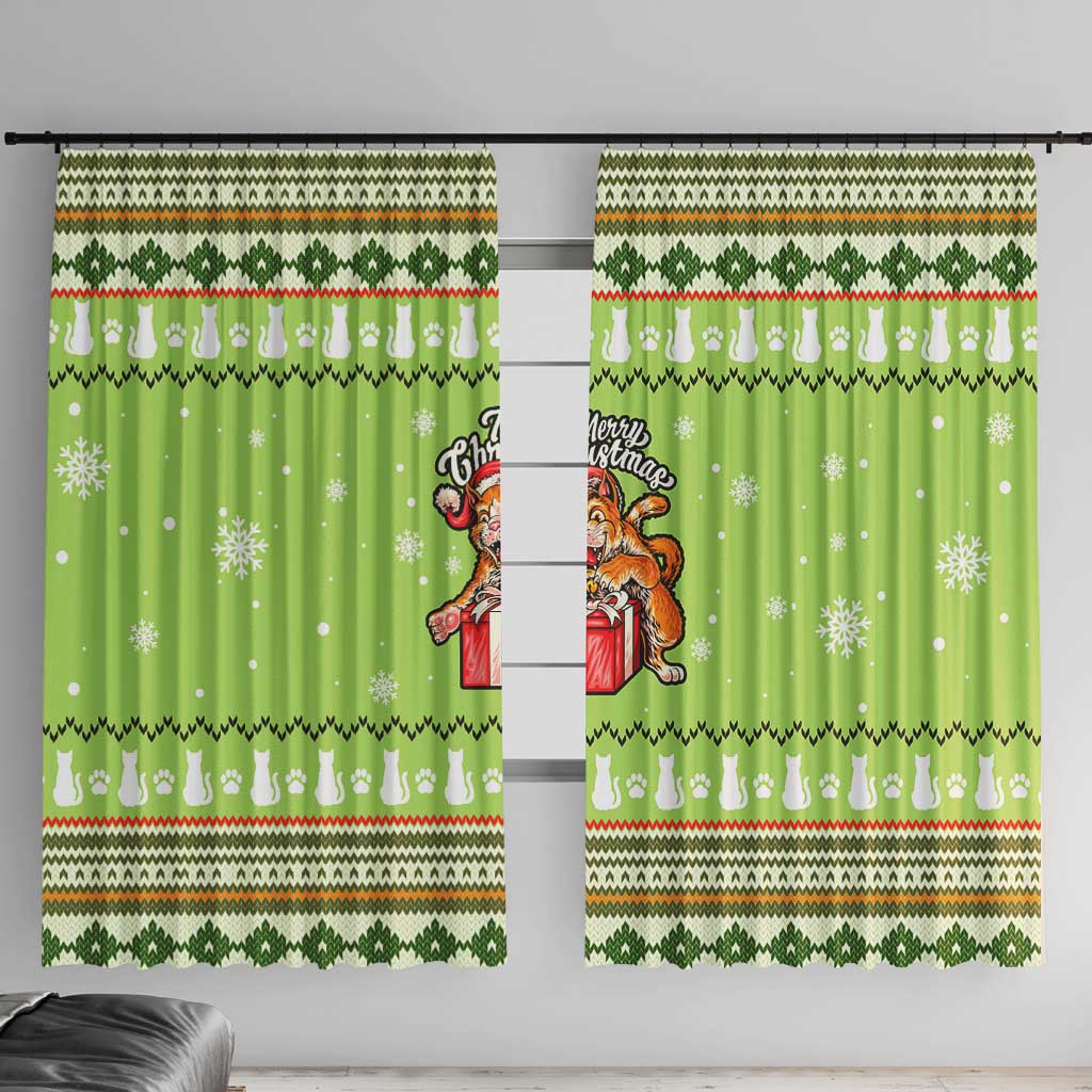 Funny Cat Merry Christmas Window Curtain Xmas Holiday Patterns - Wonder Print Shop