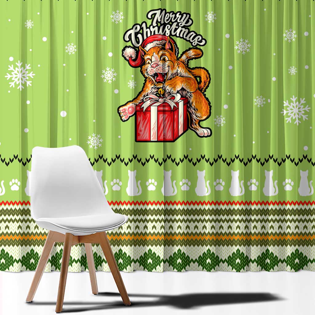 Funny Cat Merry Christmas Window Curtain Xmas Holiday Patterns - Wonder Print Shop