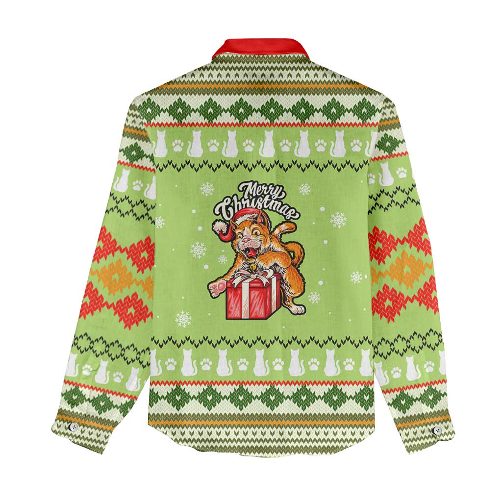 Funny Cat Merry Christmas Women Casual Shirt Xmas Holiday Patterns - Wonder Print Shop