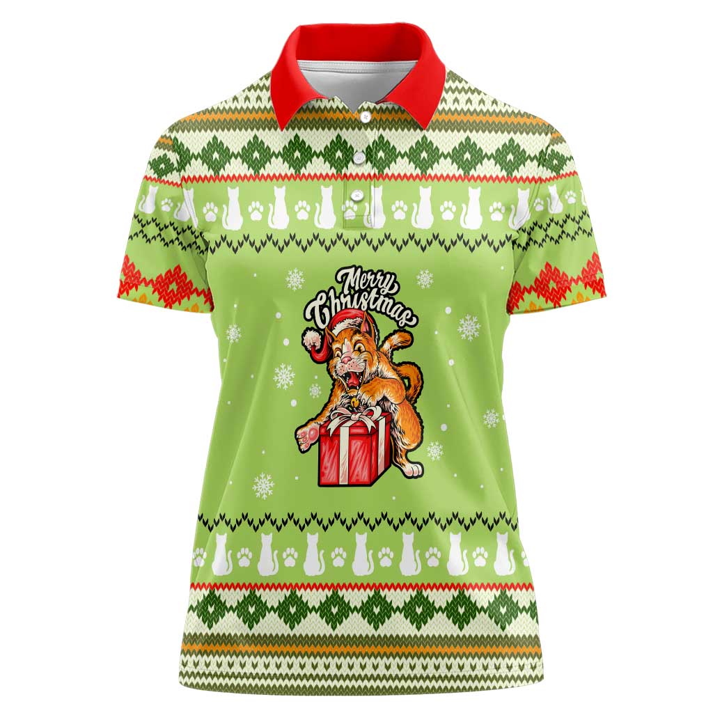 Funny Cat Merry Christmas Women Polo Shirt Xmas Holiday Patterns - Wonder Print Shop