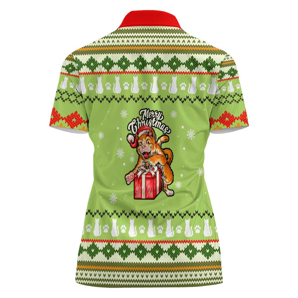 Funny Cat Merry Christmas Women Polo Shirt Xmas Holiday Patterns - Wonder Print Shop