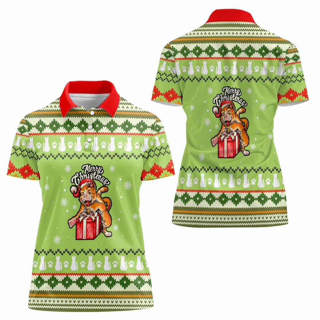 Funny Cat Merry Christmas Women Polo Shirt Xmas Holiday Patterns - Wonder Print Shop