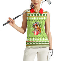 Funny Cat Merry Christmas Women Sleeveless Polo Shirt Xmas Holiday Patterns - Wonder Print Shop