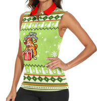 Funny Cat Merry Christmas Women Sleeveless Polo Shirt Xmas Holiday Patterns - Wonder Print Shop