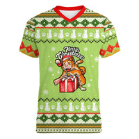 Funny Cat Merry Christmas Women V-Neck T-Shirt Xmas Holiday Patterns - Wonder Print Shop