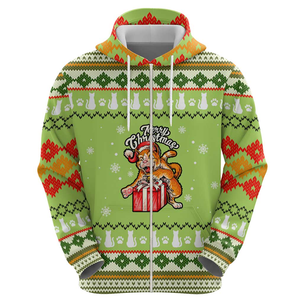 Funny Cat Merry Christmas Zip Hoodie Xmas Holiday Patterns - Wonder Print Shop