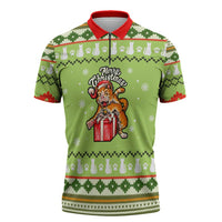 Funny Cat Merry Christmas Zipper Polo Shirt Xmas Holiday Patterns - Wonder Print Shop
