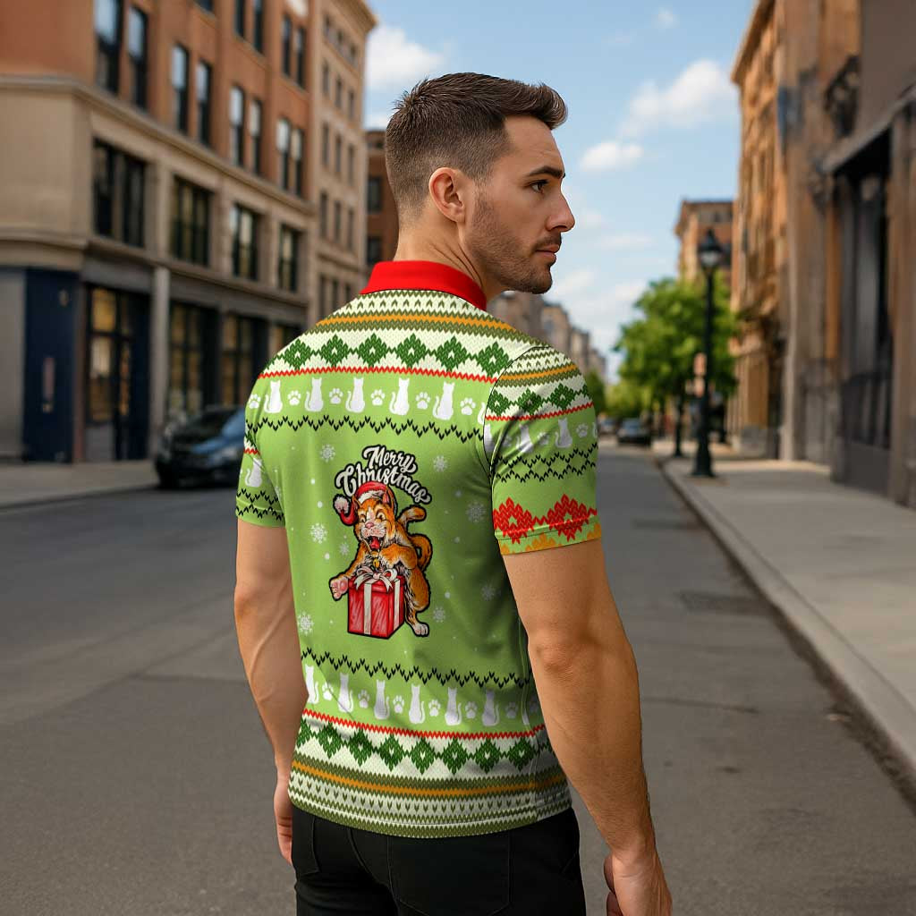 Funny Cat Merry Christmas Zipper Polo Shirt Xmas Holiday Patterns - Wonder Print Shop