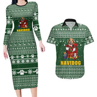 Funny Christmas Gift Beagle Christmas Couples Matching Long Sleeve Bodycon Dress and Hawaiian Shirt Xmas Holiday Patterns - Wonder Print Shop