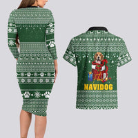 Funny Christmas Gift Beagle Christmas Couples Matching Long Sleeve Bodycon Dress and Hawaiian Shirt Xmas Holiday Patterns - Wonder Print Shop