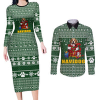 Funny Christmas Gift Beagle Christmas Couples Matching Long Sleeve Bodycon Dress and Long Sleeve Button Shirt Xmas Holiday Patterns - Wonder Print Shop