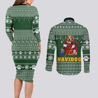 Funny Christmas Gift Beagle Christmas Couples Matching Long Sleeve Bodycon Dress and Long Sleeve Button Shirt Xmas Holiday Patterns - Wonder Print Shop