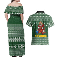 Funny Christmas Gift Beagle Christmas Couples Matching Off Shoulder Maxi Dress and Hawaiian Shirt Xmas Holiday Patterns - Wonder Print Shop