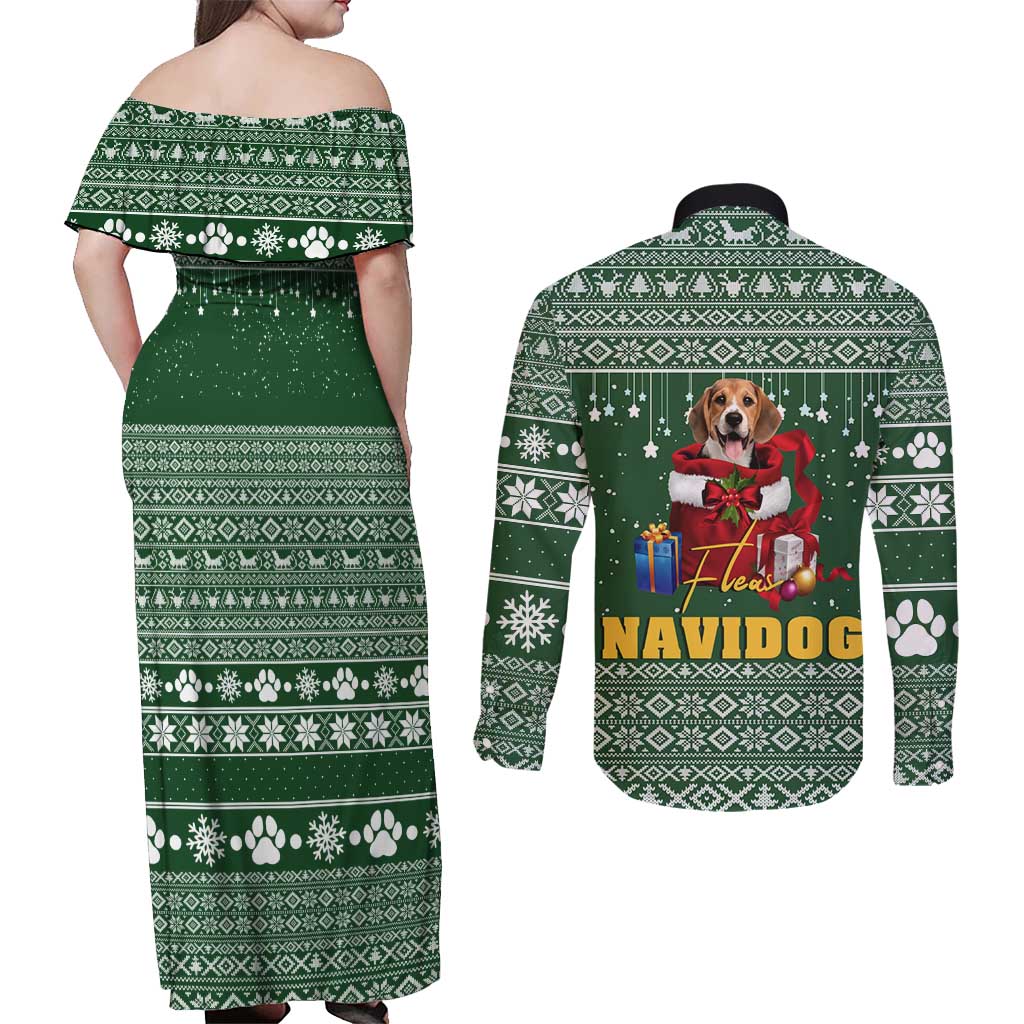 Funny Christmas Gift Beagle Christmas Couples Matching Off Shoulder Maxi Dress and Long Sleeve Button Shirt Xmas Holiday Patterns - Wonder Print Shop