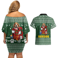 Funny Christmas Gift Beagle Christmas Couples Matching Off Shoulder Short Dress and Hawaiian Shirt Xmas Holiday Patterns - Wonder Print Shop