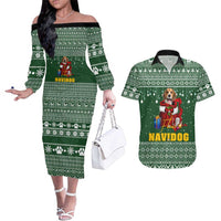 Funny Christmas Gift Beagle Christmas Couples Matching Off The Shoulder Long Sleeve Dress and Hawaiian Shirt Xmas Holiday Patterns - Wonder Print Shop