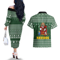 Funny Christmas Gift Beagle Christmas Couples Matching Off The Shoulder Long Sleeve Dress and Hawaiian Shirt Xmas Holiday Patterns - Wonder Print Shop