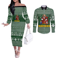 Funny Christmas Gift Beagle Christmas Couples Matching Off The Shoulder Long Sleeve Dress and Long Sleeve Button Shirt Xmas Holiday Patterns - Wonder Print Shop