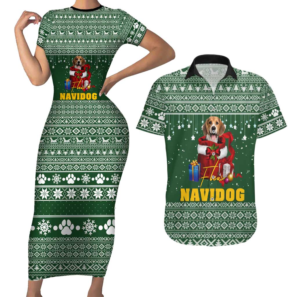 Funny Christmas Gift Beagle Christmas Couples Matching Short Sleeve Bodycon Dress and Hawaiian Shirt Xmas Holiday Patterns - Wonder Print Shop