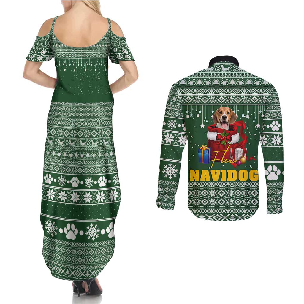 Funny Christmas Gift Beagle Christmas Couples Matching Summer Maxi Dress and Long Sleeve Button Shirt Xmas Holiday Patterns - Wonder Print Shop