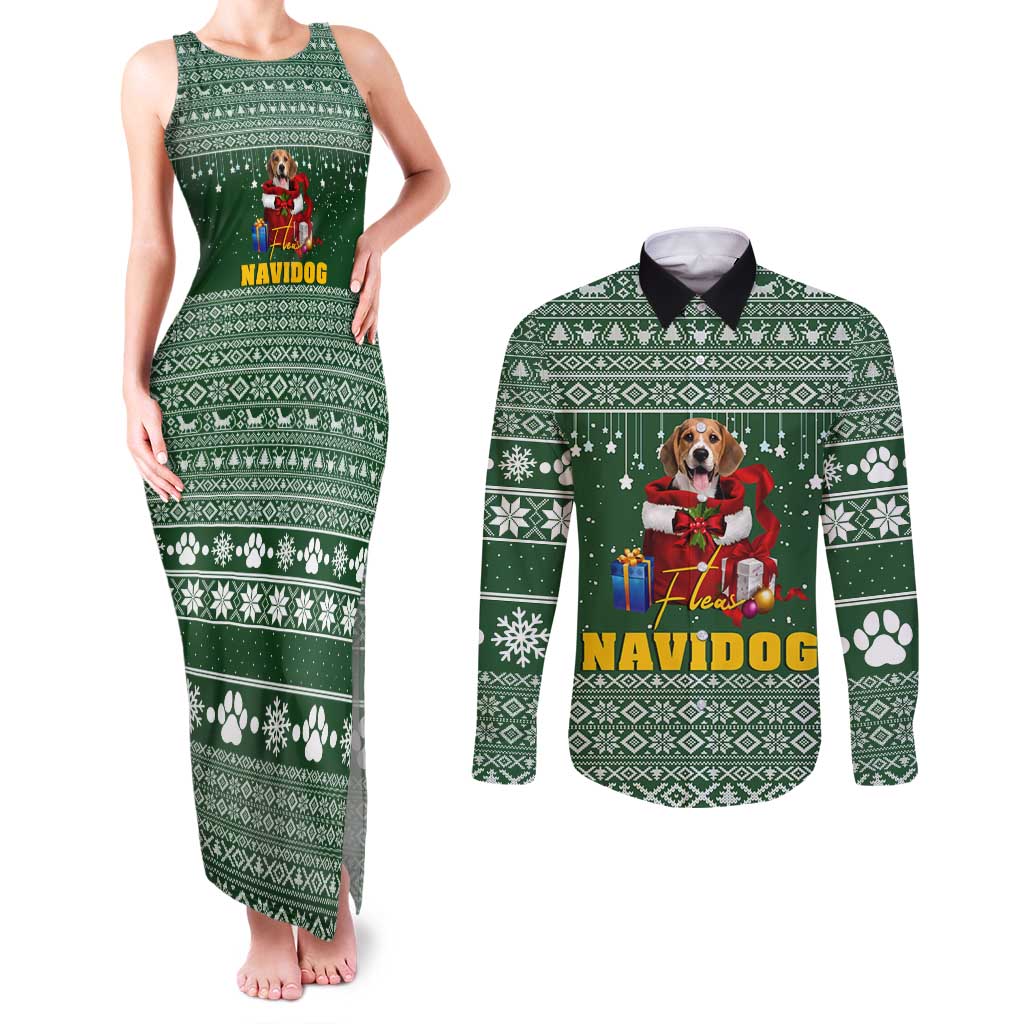 Funny Christmas Gift Beagle Christmas Couples Matching Tank Maxi Dress and Long Sleeve Button Shirt Xmas Holiday Patterns - Wonder Print Shop