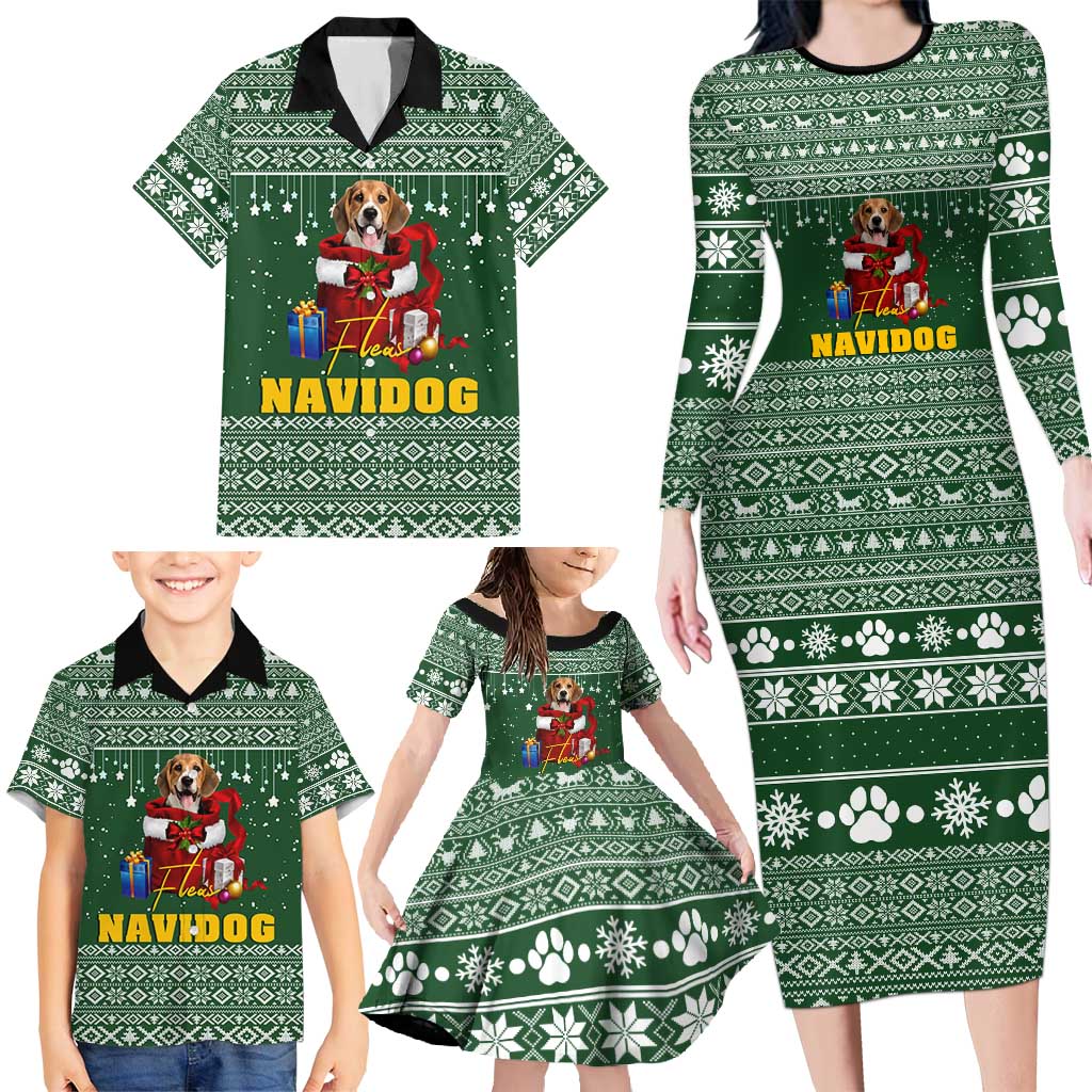 Funny Christmas Gift Beagle Christmas Family Matching Long Sleeve Bodycon Dress and Hawaiian Shirt Xmas Holiday Patterns - Wonder Print Shop