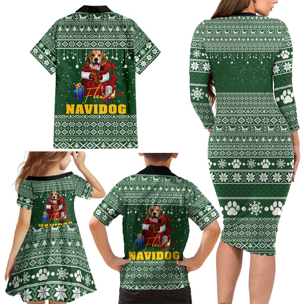 Funny Christmas Gift Beagle Christmas Family Matching Long Sleeve Bodycon Dress and Hawaiian Shirt Xmas Holiday Patterns - Wonder Print Shop