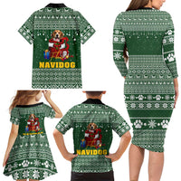 Funny Christmas Gift Beagle Christmas Family Matching Long Sleeve Bodycon Dress and Hawaiian Shirt Xmas Holiday Patterns - Wonder Print Shop