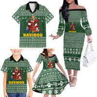 Funny Christmas Gift Beagle Christmas Family Matching Off The Shoulder Long Sleeve Dress and Hawaiian Shirt Xmas Holiday Patterns - Wonder Print Shop