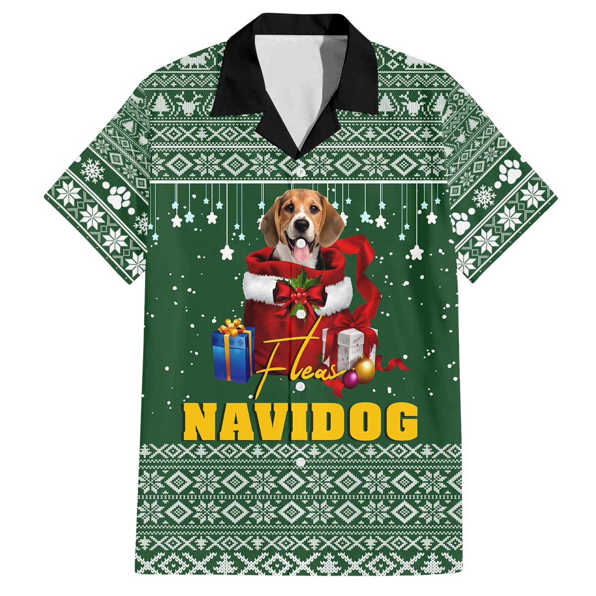 Funny Christmas Gift Beagle Christmas Family Matching Off The Shoulder Long Sleeve Dress and Hawaiian Shirt Xmas Holiday Patterns - Wonder Print Shop