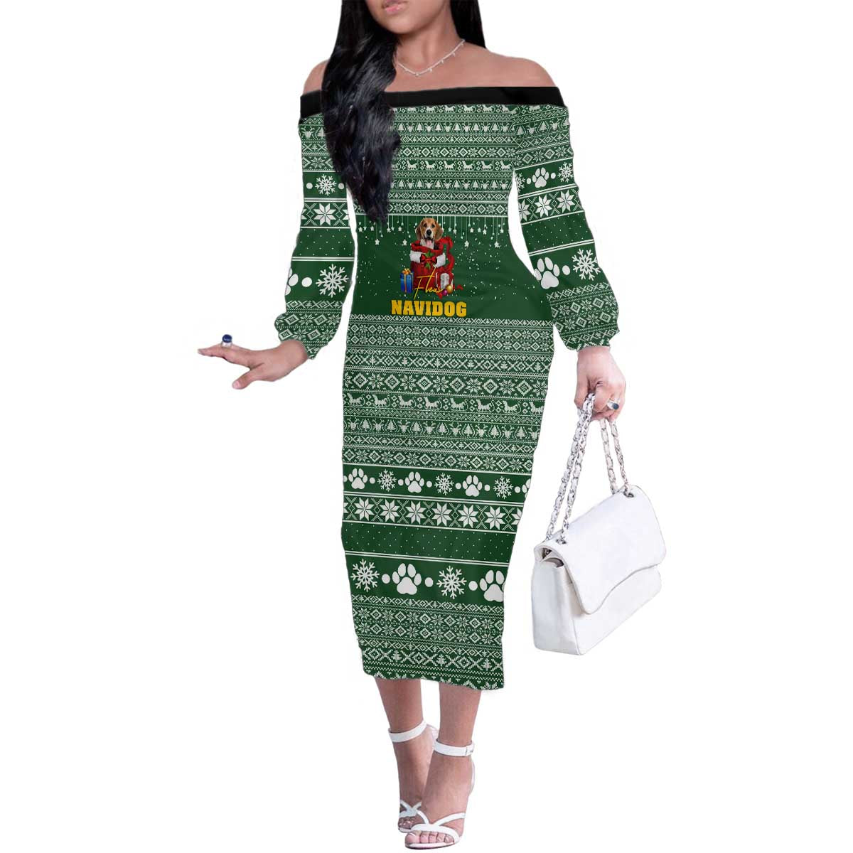 Funny Christmas Gift Beagle Christmas Family Matching Off The Shoulder Long Sleeve Dress and Hawaiian Shirt Xmas Holiday Patterns - Wonder Print Shop