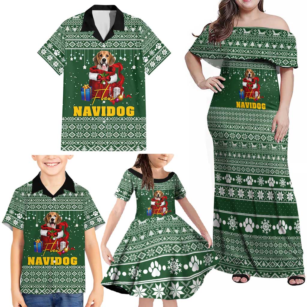 Funny Christmas Gift Beagle Christmas Family Matching Off Shoulder Maxi Dress and Hawaiian Shirt Xmas Holiday Patterns - Wonder Print Shop